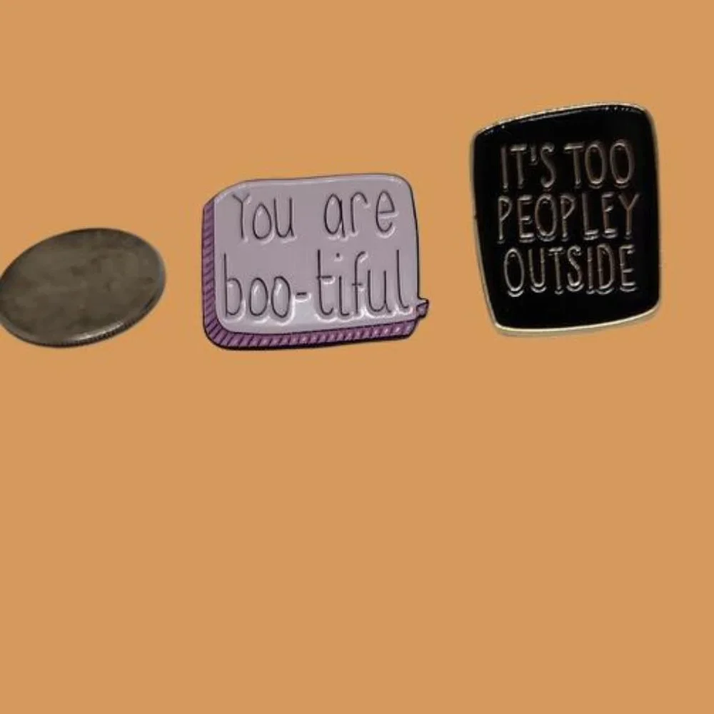 Halloween Enamel Pins Set of 2 Pink Black - OS - Fun Quotes - New